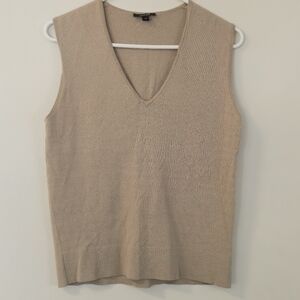 Jacob Taupe V-Neck Knit Sweater Vest L Minimalist Quiet Luxury Neutral